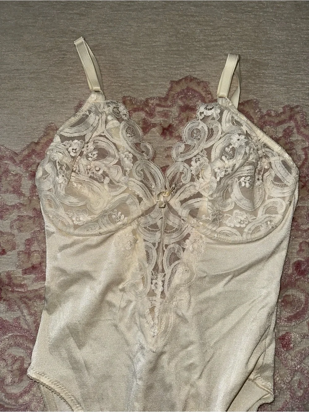 Vintage Eve Stillman Lady Marlene Lace Teddy 36C Ivory Bodysuit Old Hollywood